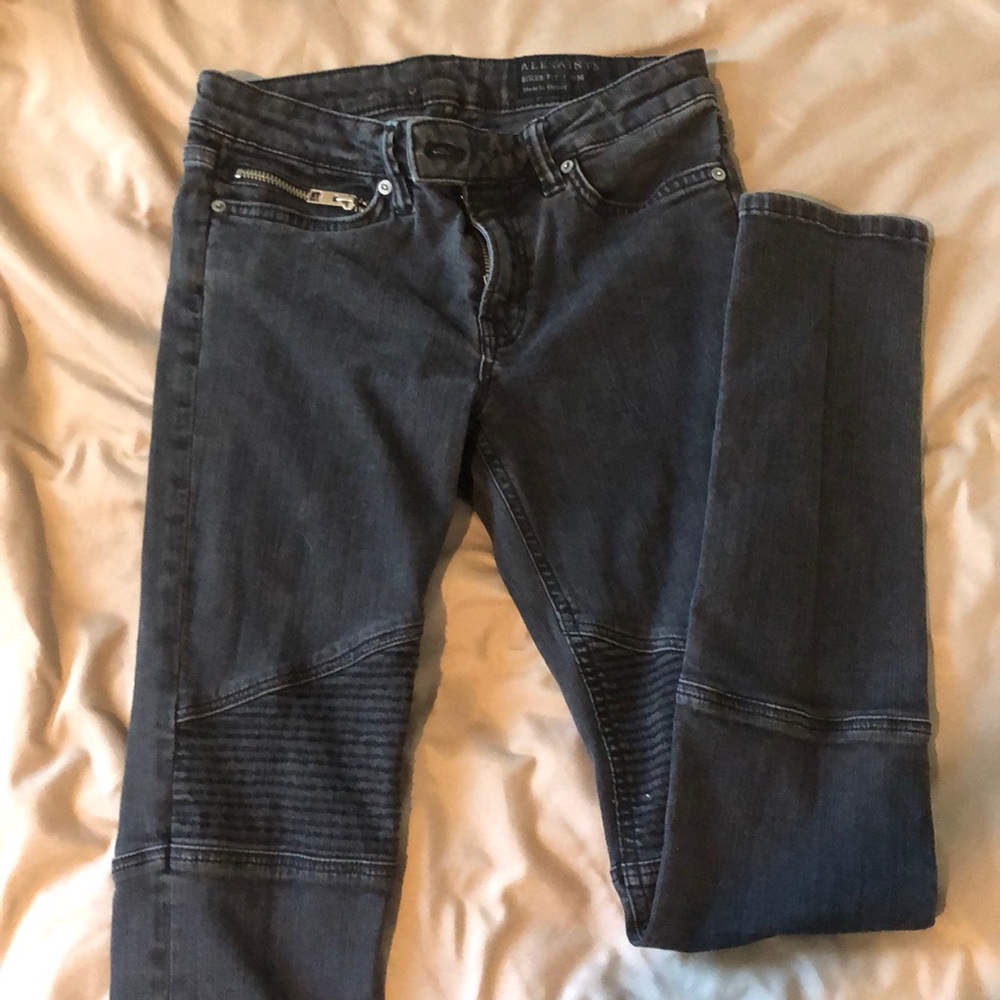 All Saints biker fit black skinny jeans - Picture 3 of 9